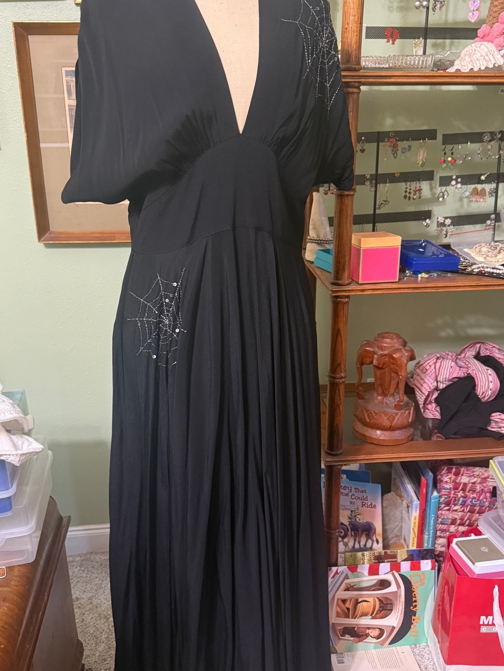 Trashy Diva Black Maxi Dress with Beaded Spiderweb Accents